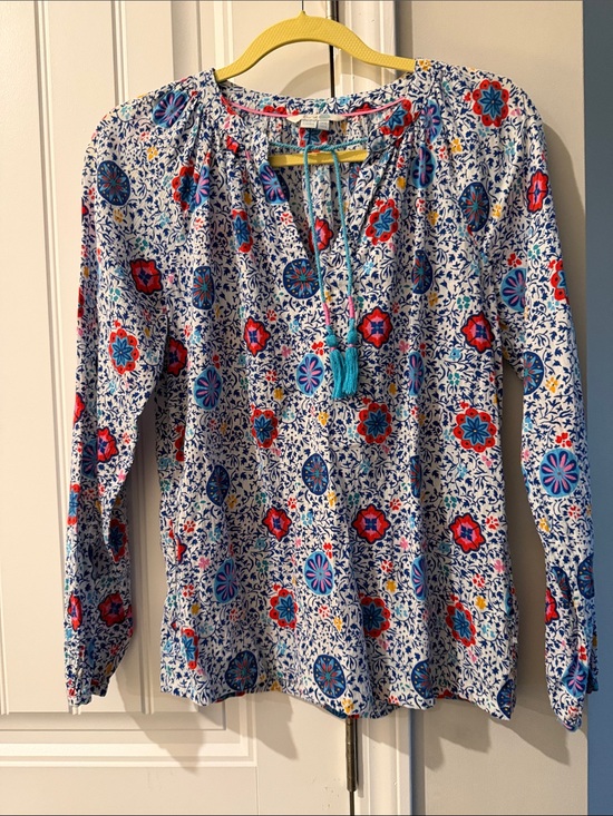 Boden Tops - Boden Shirt White Floral Popover Tassel Tie Casual Boho Colorful
Floral